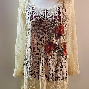 Cream Lace Blouse with Floral Accents